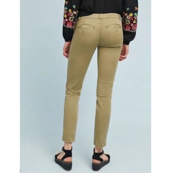 Anthropologie | Olive Green Relaxed Chino Navy Geo Tuxedo Stripe Pants | 26 - Picture 3 of 16